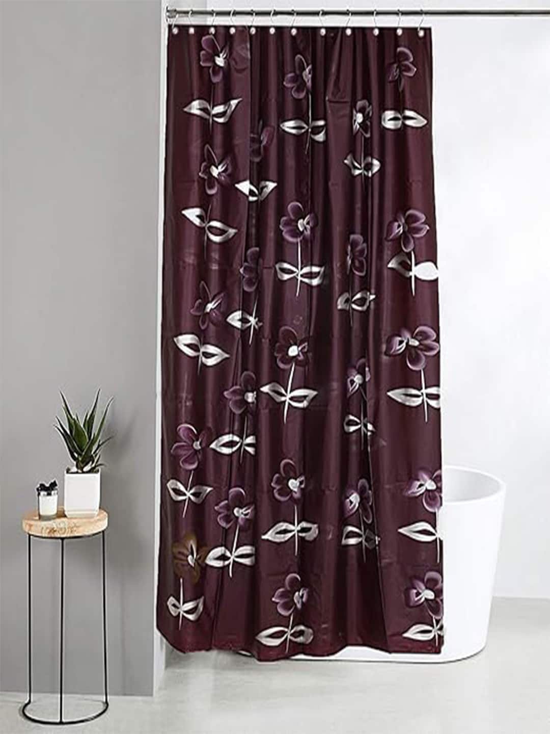 

Kuber Industries Microfibre Floral Shower Window Curtain With Hooks, Brown