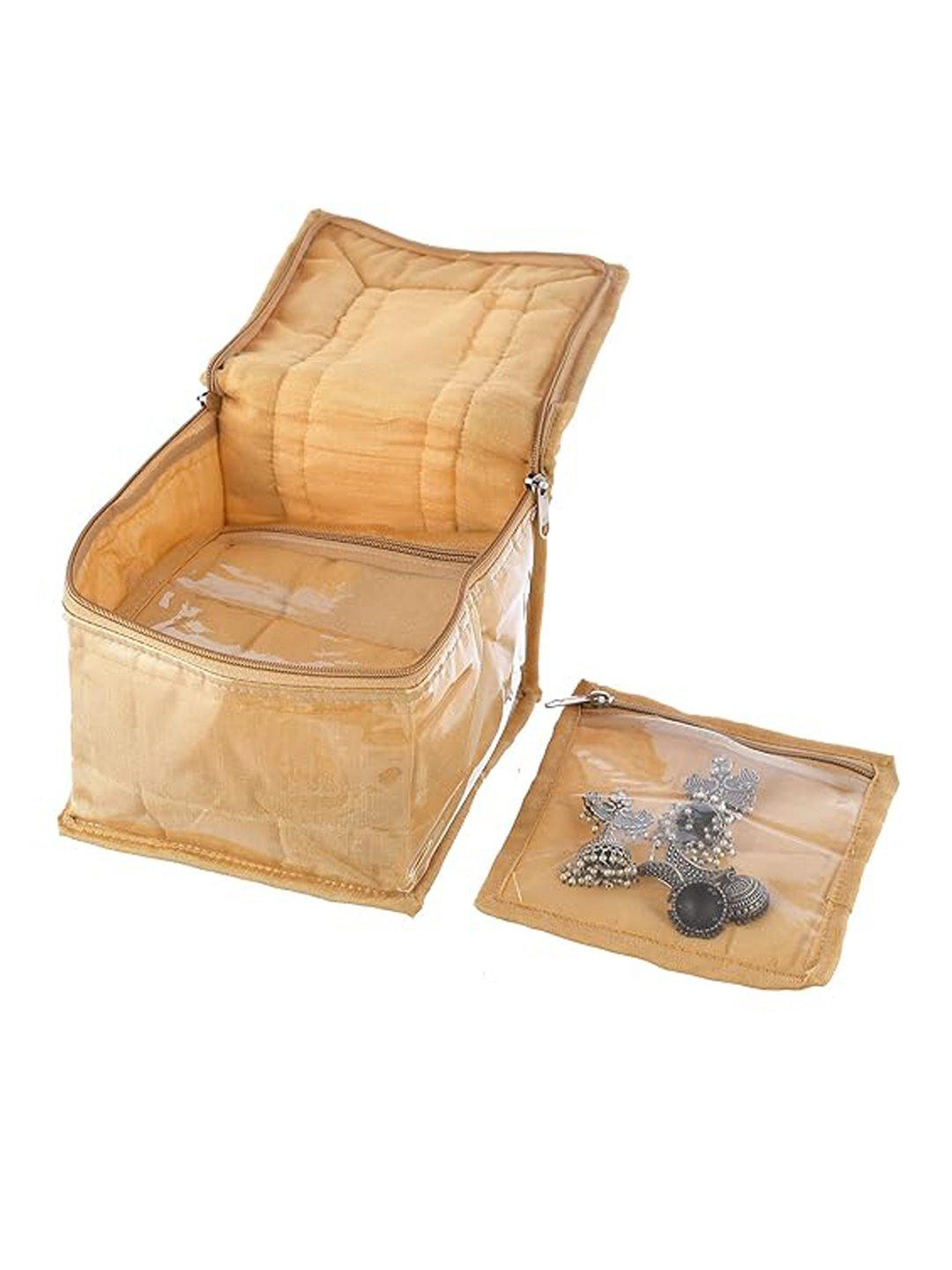 

Kuber Industries Flower Design Laminated Saree Organiser with Pouches, Beige
