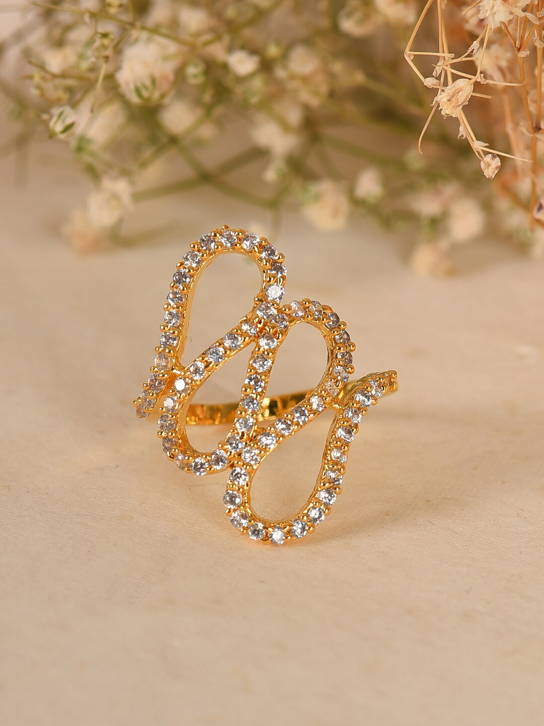 

VIRAASI Gold Plated AD Studded Adjustable Finger Ring