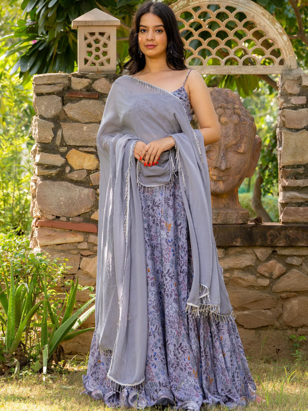 

HOUSE OF JAMOTI Printed Ready to Wear Lehenga Choli With Dupatta, Grey