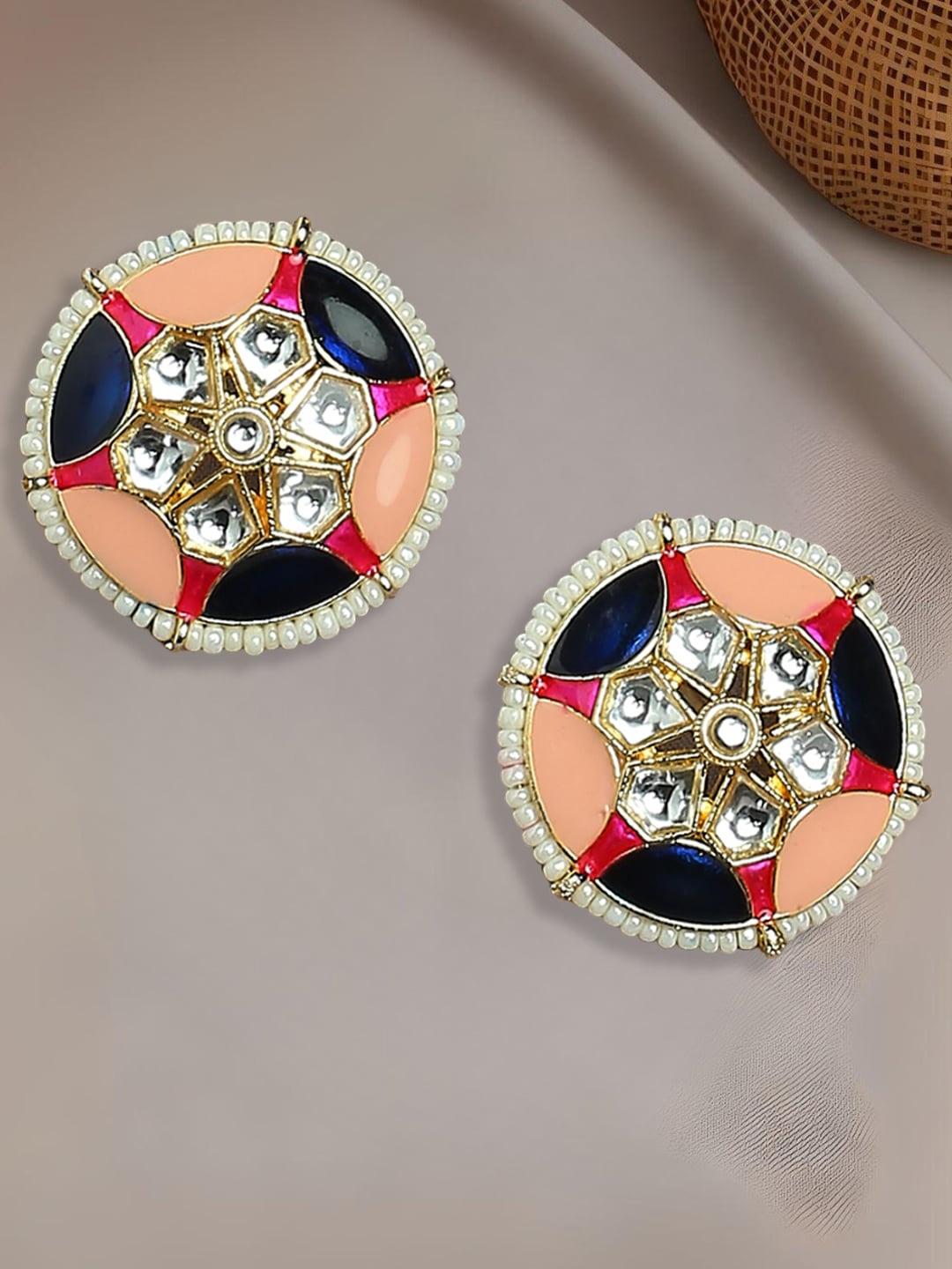 

OOMPH Gold-Plated Circular Meenakari Studs Earrings