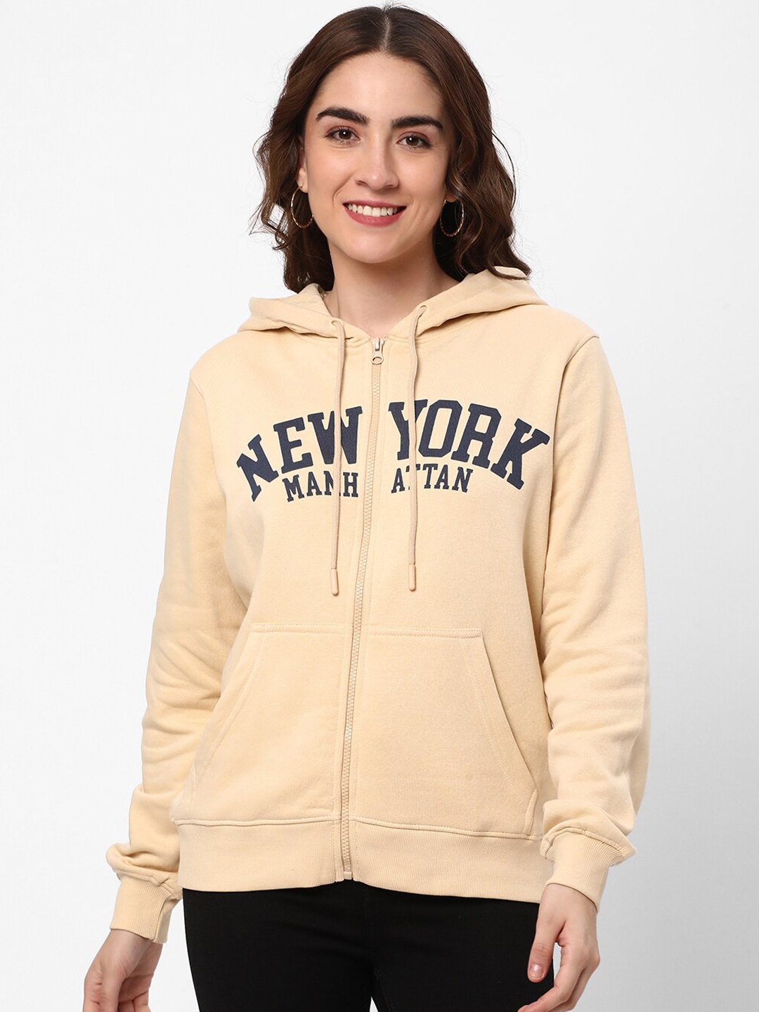

R&B Typography Printed Hooded Cotton Jacket, Beige