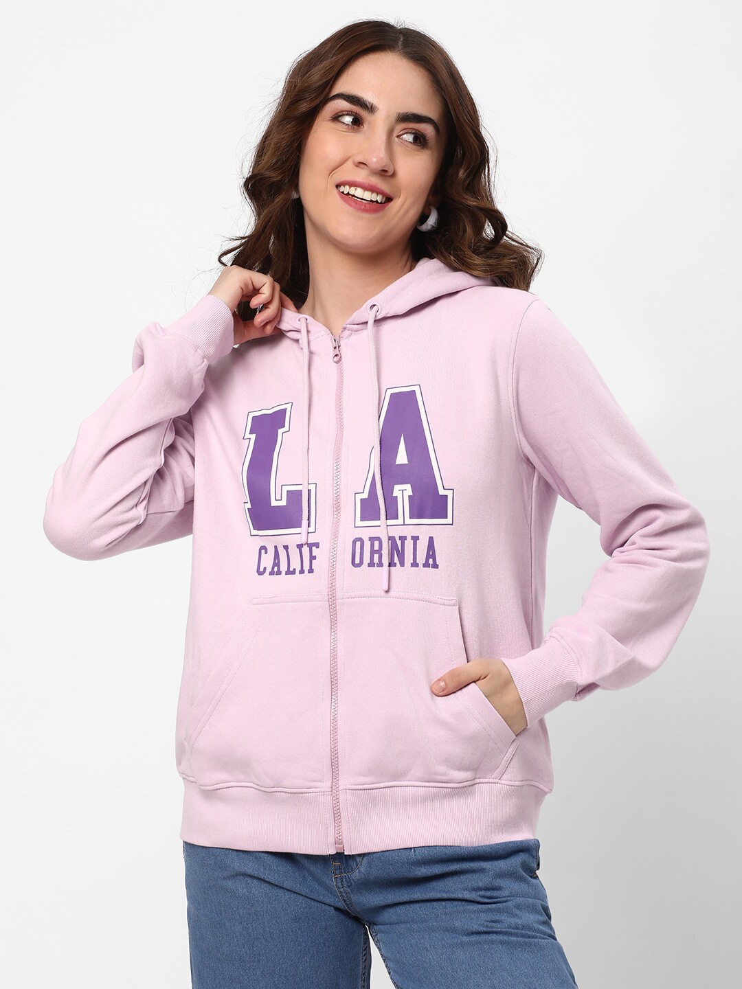 

R&B Typography Printed Hooded Cotton Bomber Jacket, Purple