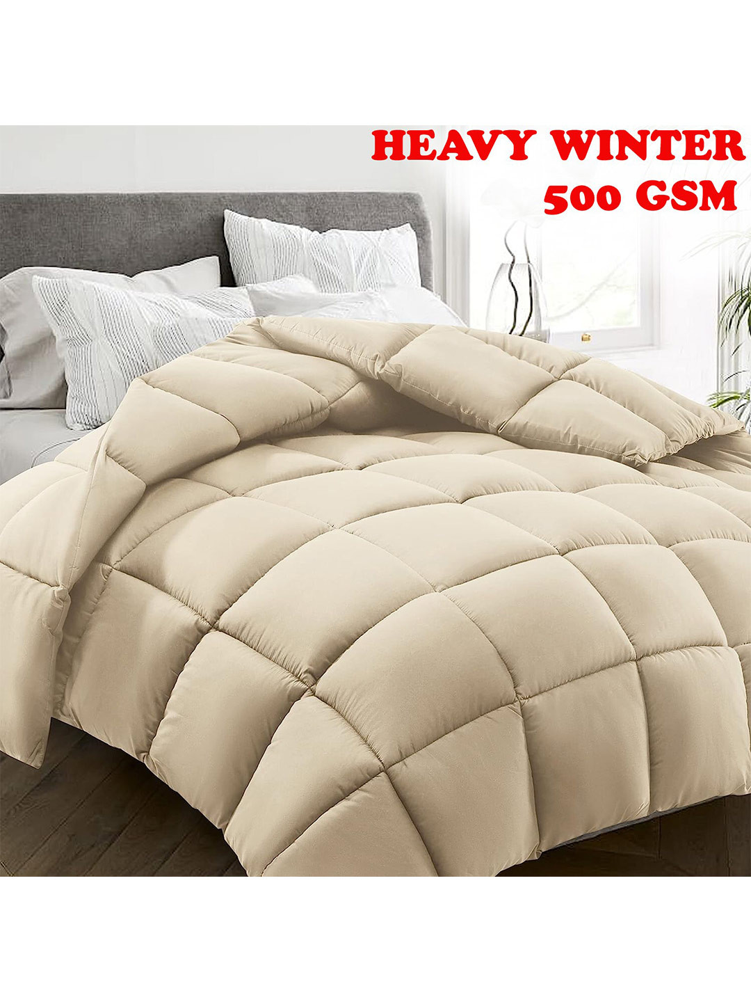 

Texlux Beige Heavy Winter Cotton 500 GSM Microfibre Filling Single Bed Comforter