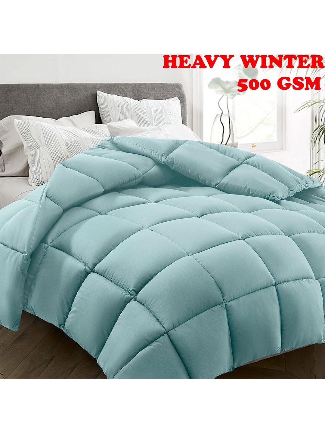 

Texlux Turquoise Blue Heavy Winter Cotton 500 GSM Microfibre Filling Double Bed Comforter