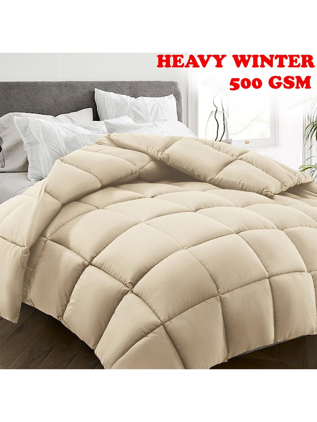 

Texlux Beige Heavy Winter Cotton 500 GSM Microfibre Filling Double Bed Comforter