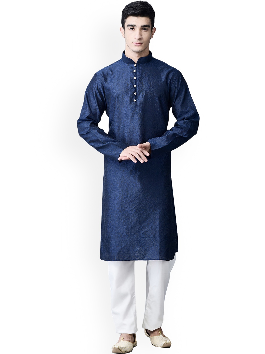 

SG LEMAN Ethnic Motifs Woven Design Kurta with Churidar, Navy blue