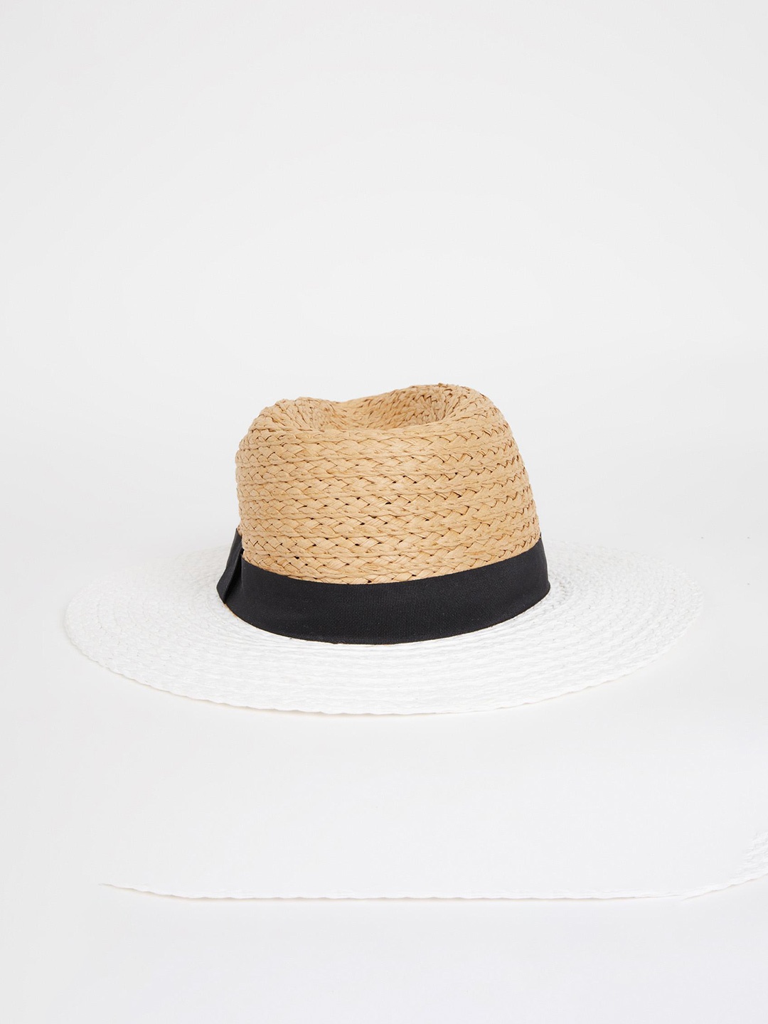 

DeFacto Women Woven Design Colourblocked Straw Hat, Beige