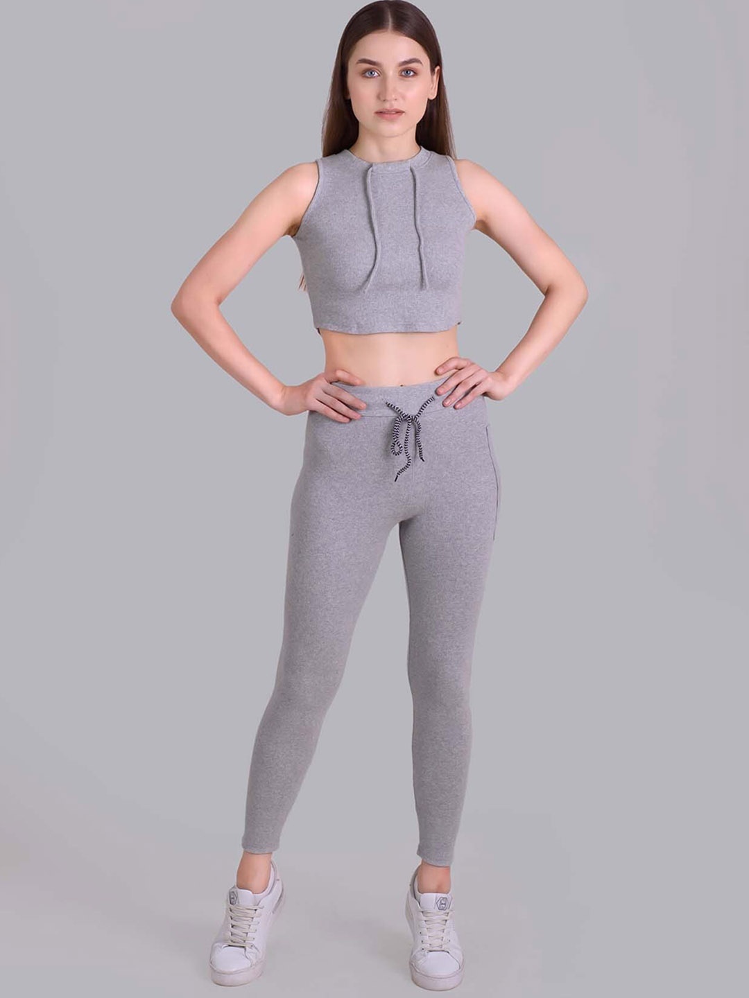 

Keepfit Pure Cotton Sleeveless Top With Tights Co-Ords, Grey