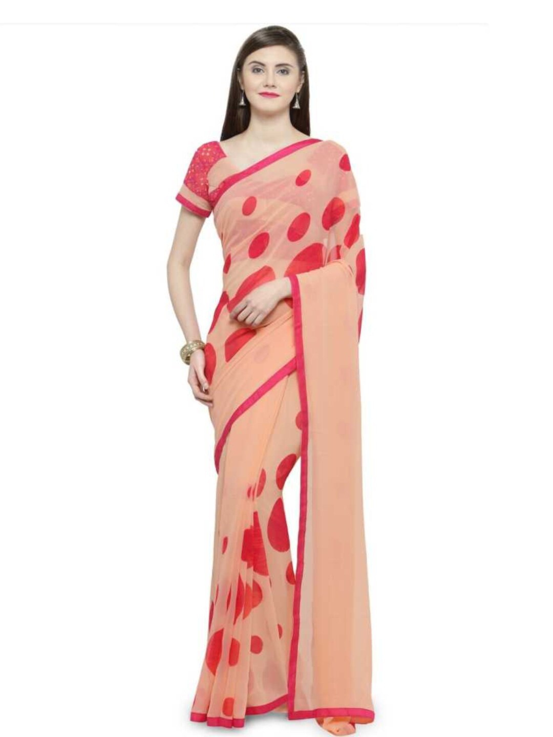 

KALINI Geometric Printed Saree, Peach