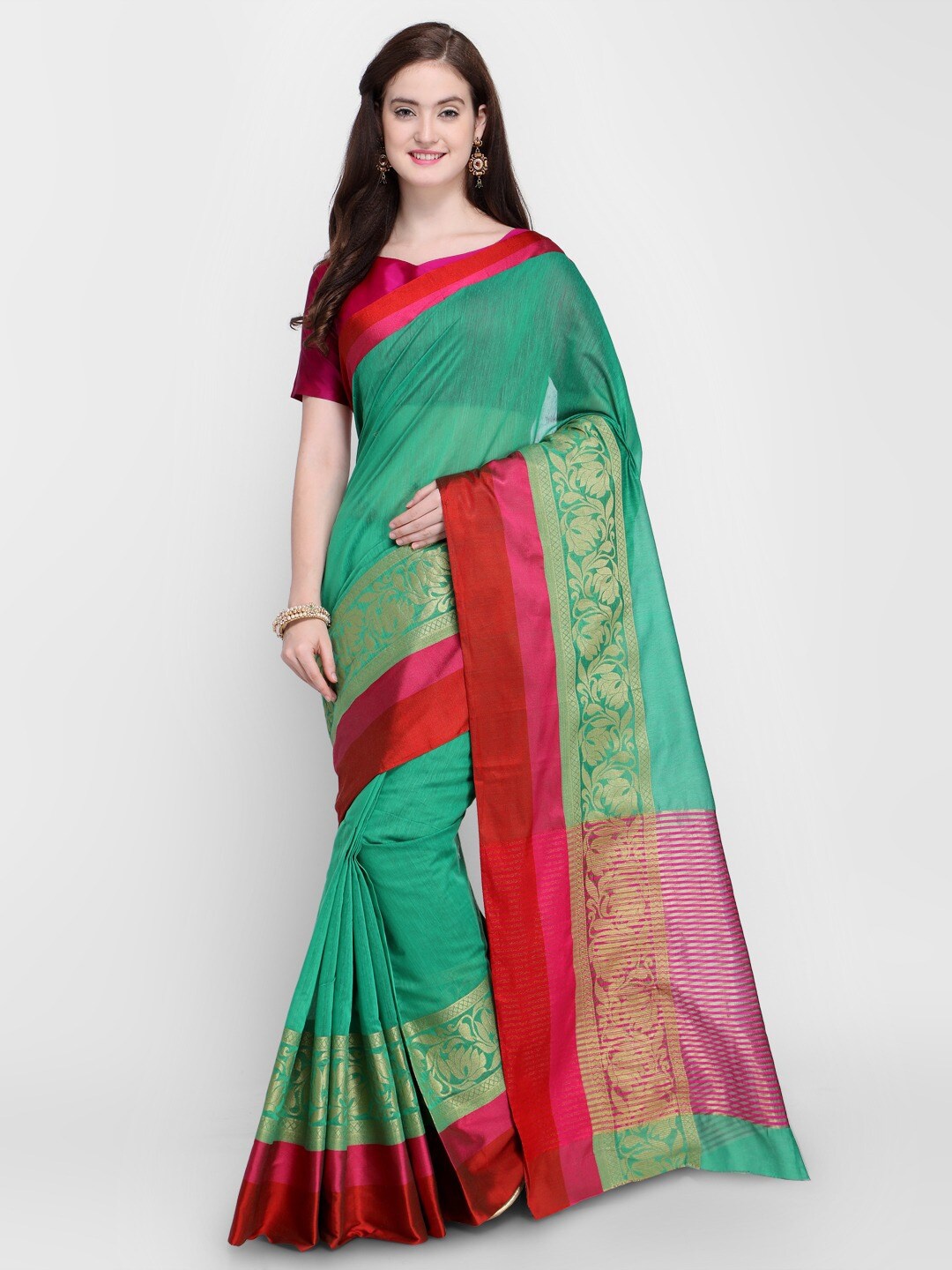 

KALINI Ethnic Motif Woven Design Kanjeevaram Saree, Green