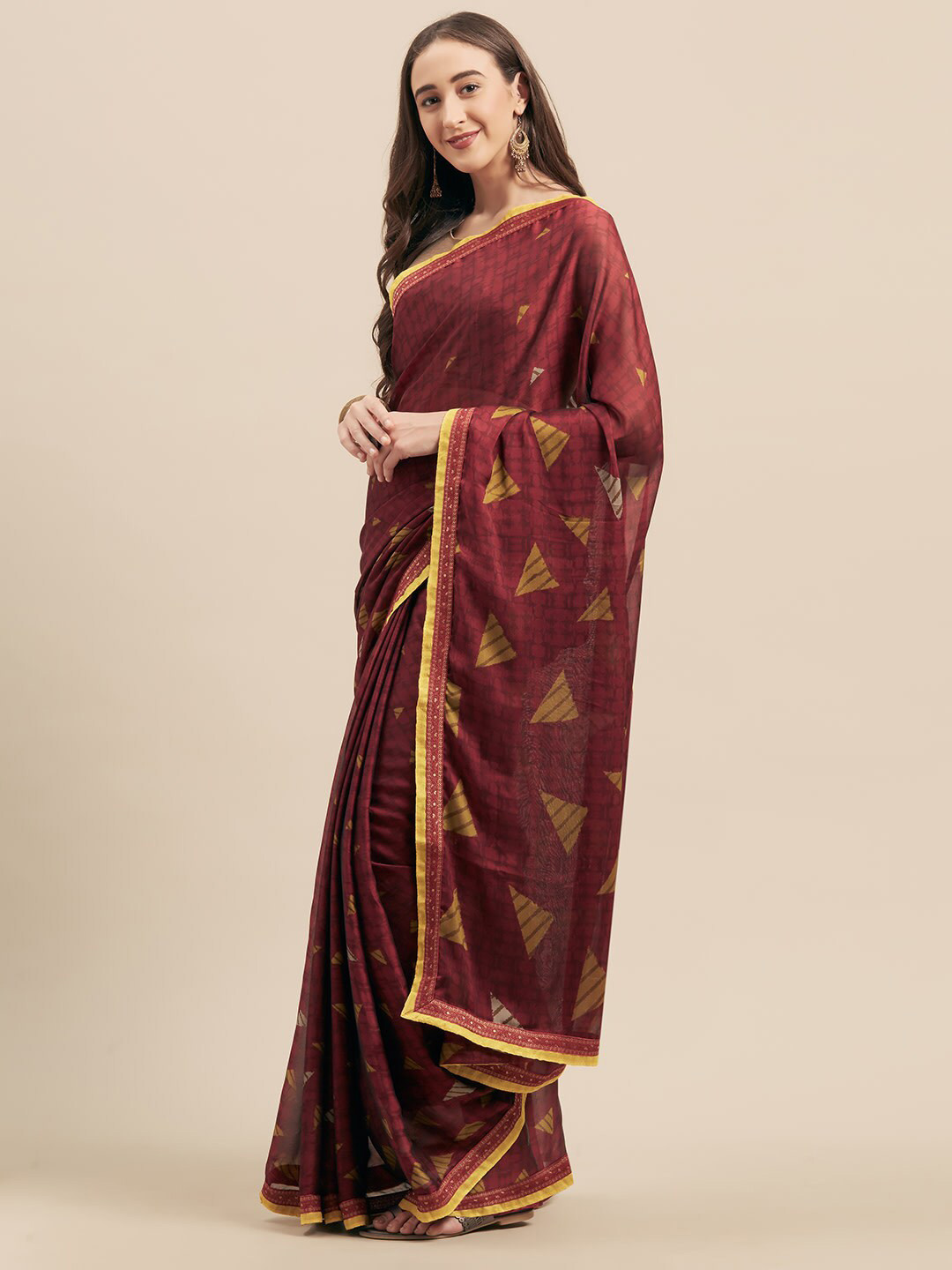 

KALINI Geometric Printed Poly Georgette Saree, Magenta