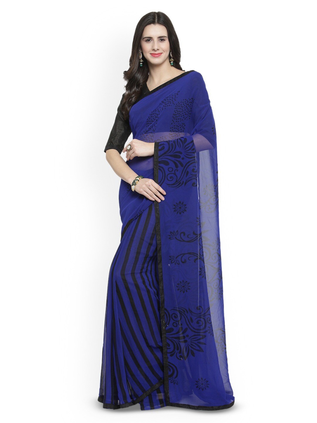 

KALINI Floral Printed Poly Georgette Saree, Blue