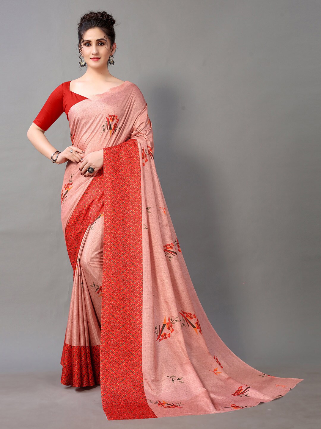 

KALINI Floral Printed Poly Georgette Saree, Peach