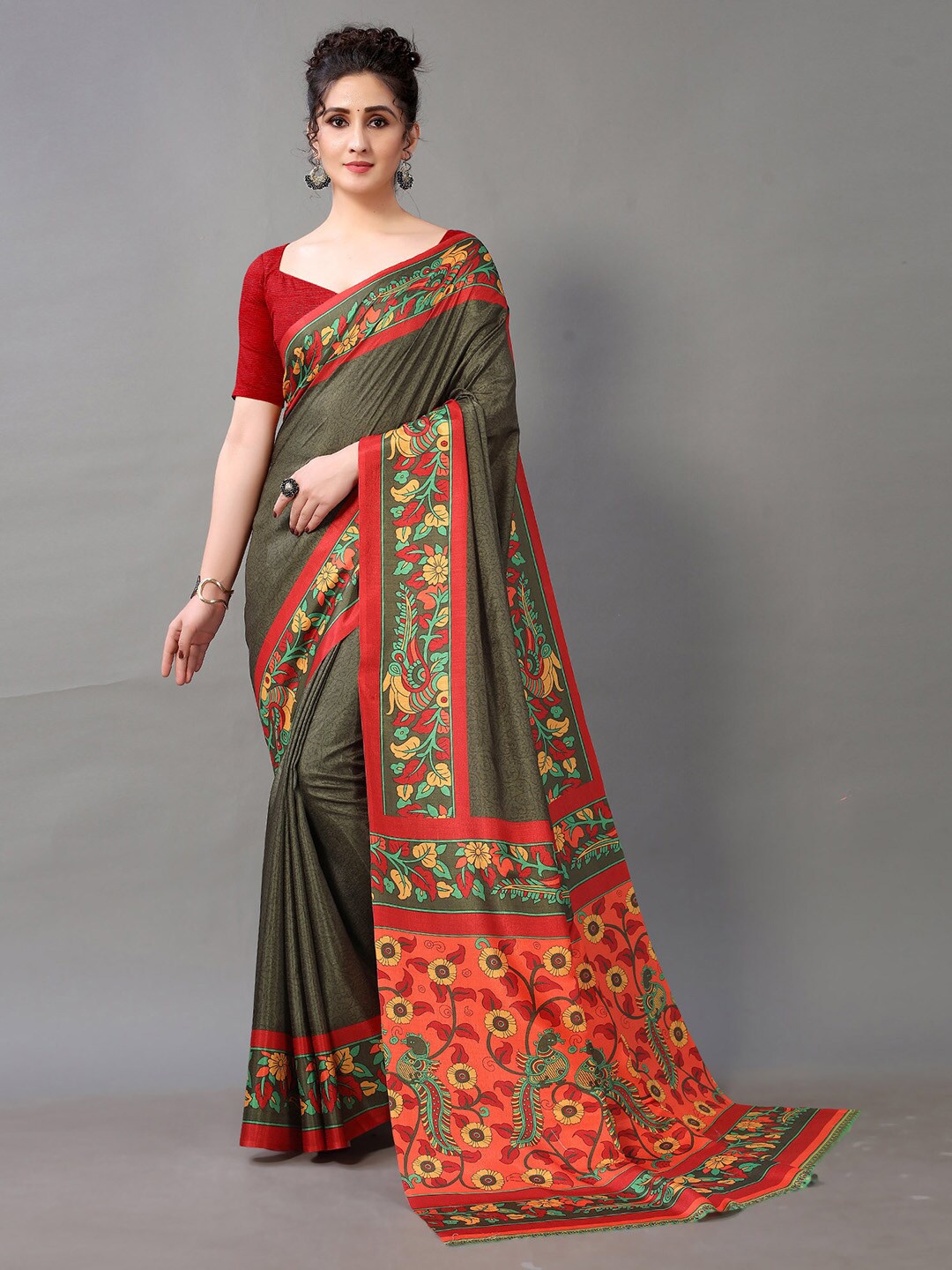 

KALINI Floral Printed Saree, Green