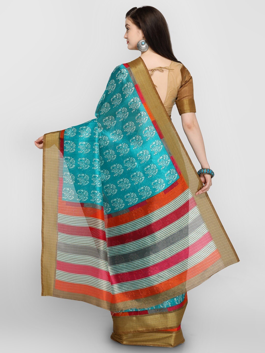 

KALINI Ethnic Motifs Printed Silk Cotton Saree, Blue