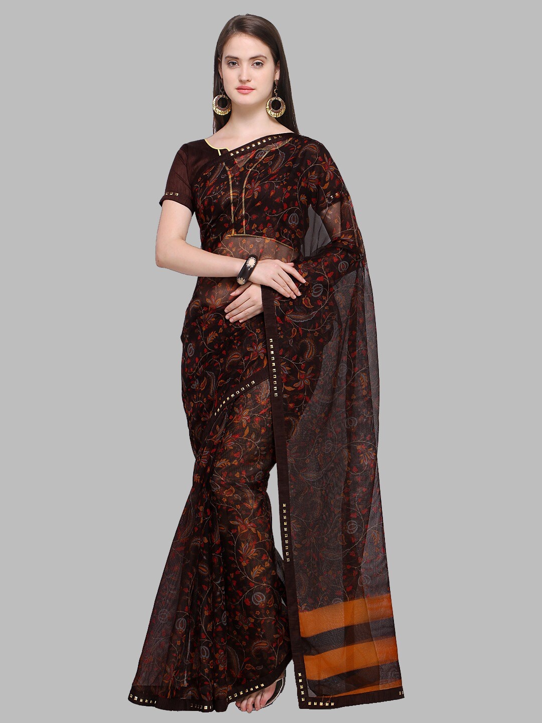 

KALINI Floral Printed Saree, Brown
