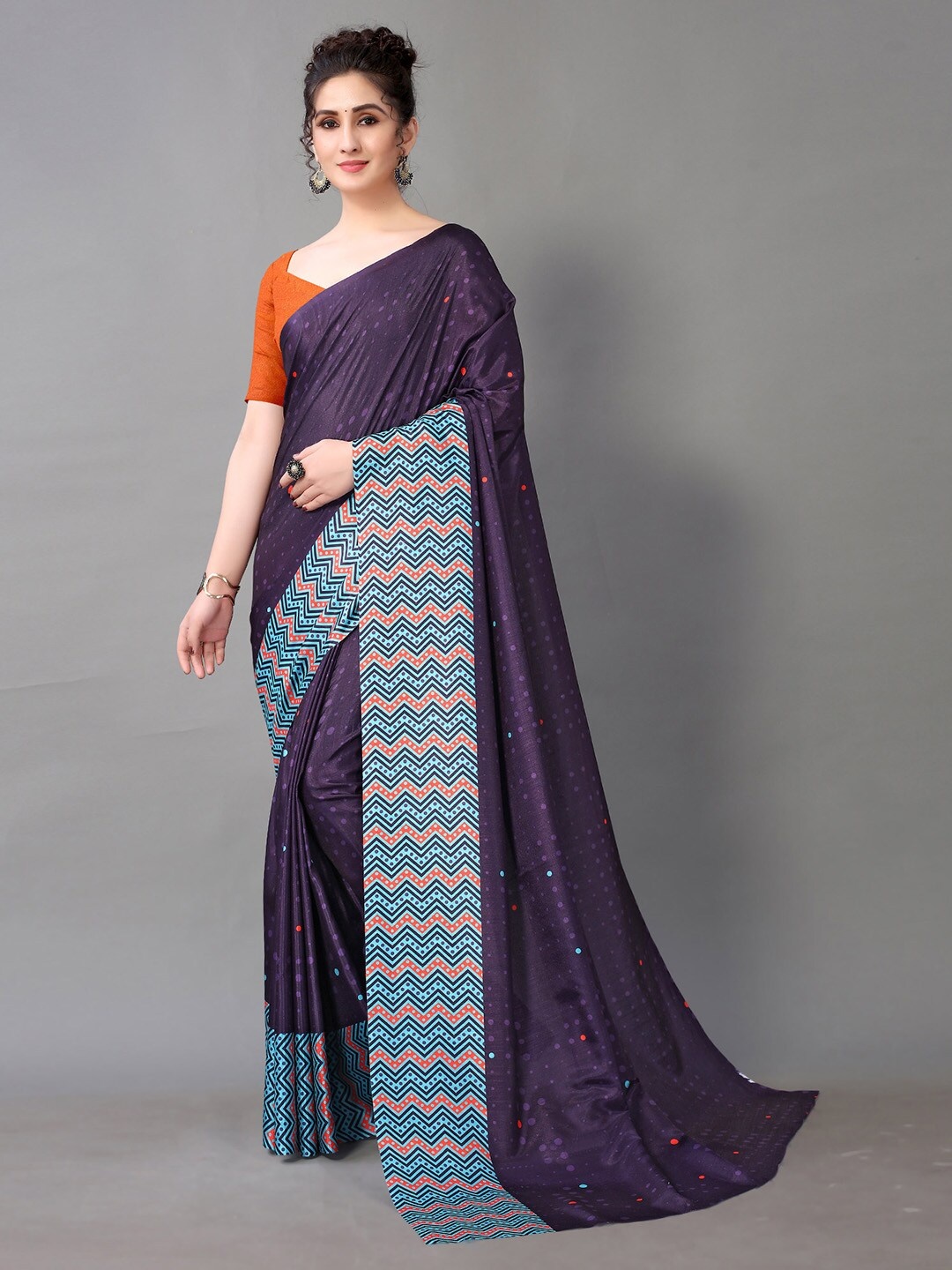 

KALINI Polka Dot Printed Georgette Saree, Purple