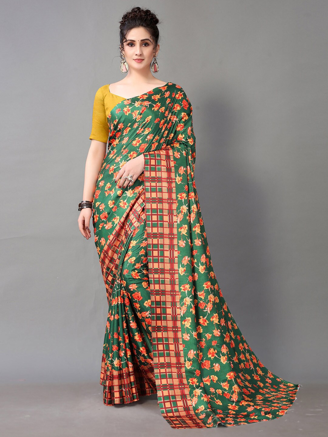 

KALINI Floral Printed Saree, Green