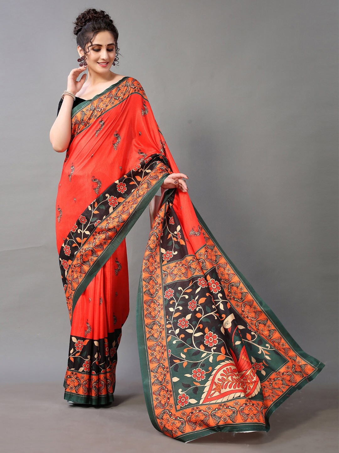 

KALINI Floral Printed Saree, Red