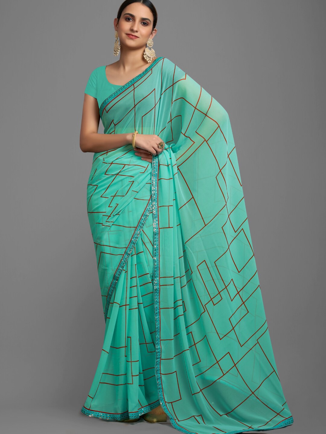 

KALINI Sequinned Poly Georgette Saree, Blue