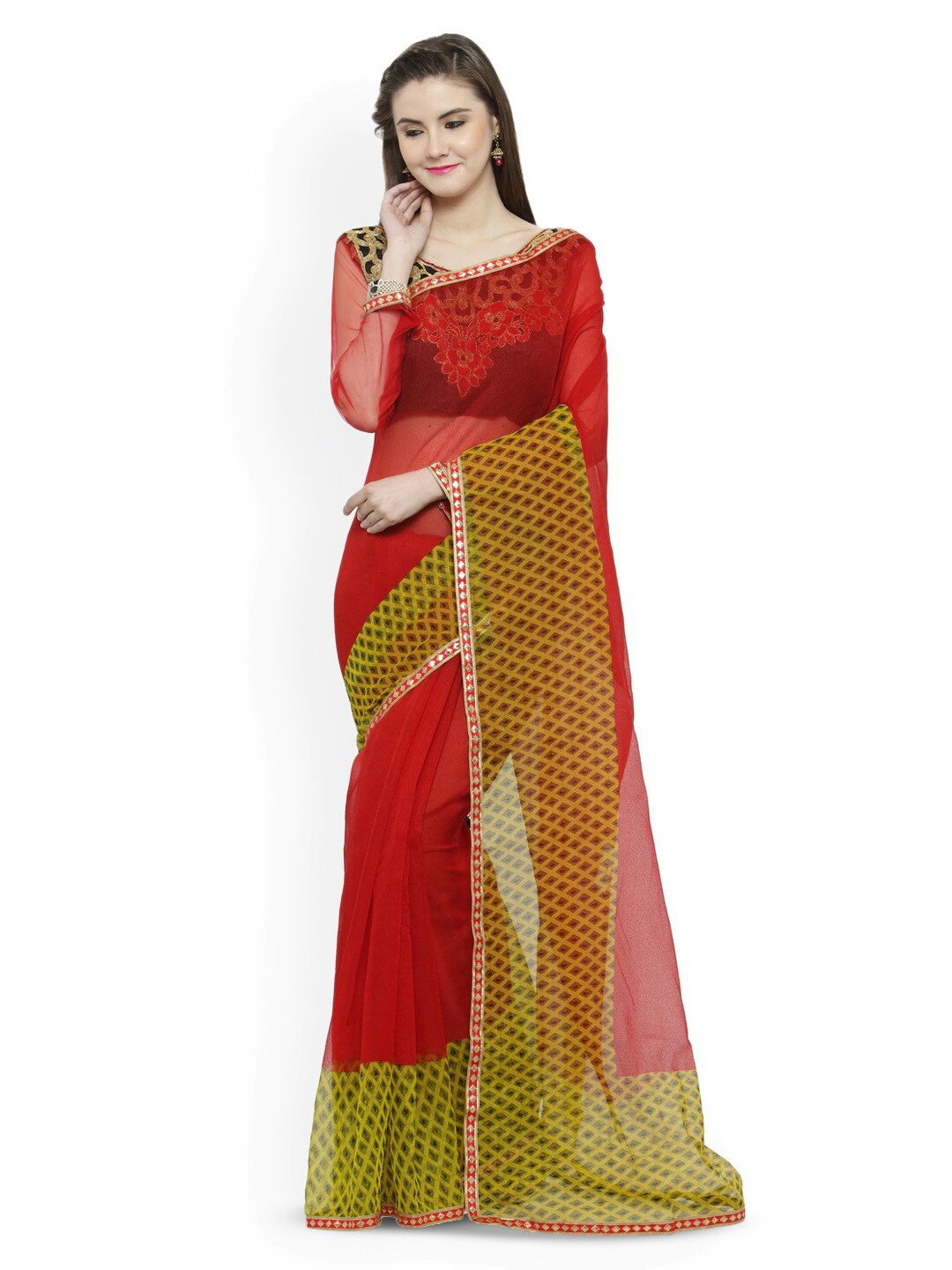 

KALINI Zari Net Saree, Red