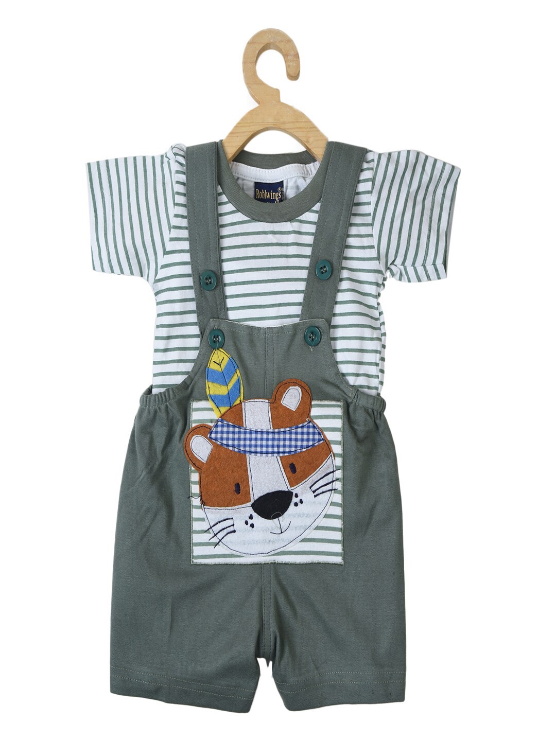 

BAESD Infants Kids Graphic Printed Pure Cotton Dungaree with T-Shirt, Grey