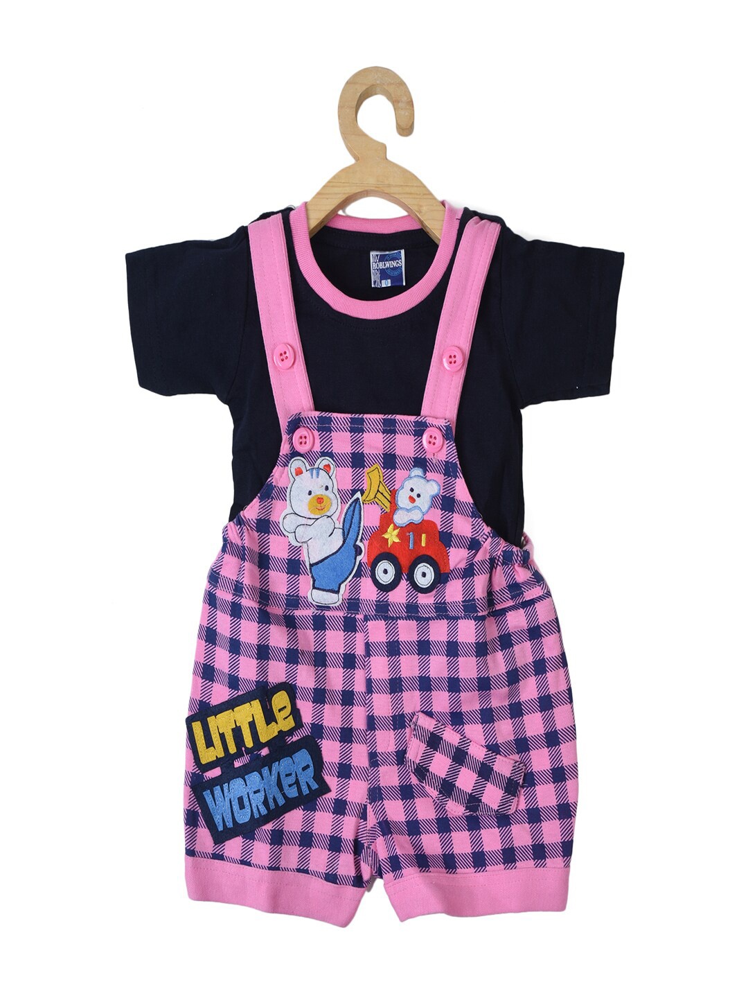 

BAESD Infants Kids Graphic Printed Pure Cotton Dungaree with T-Shirt, Pink