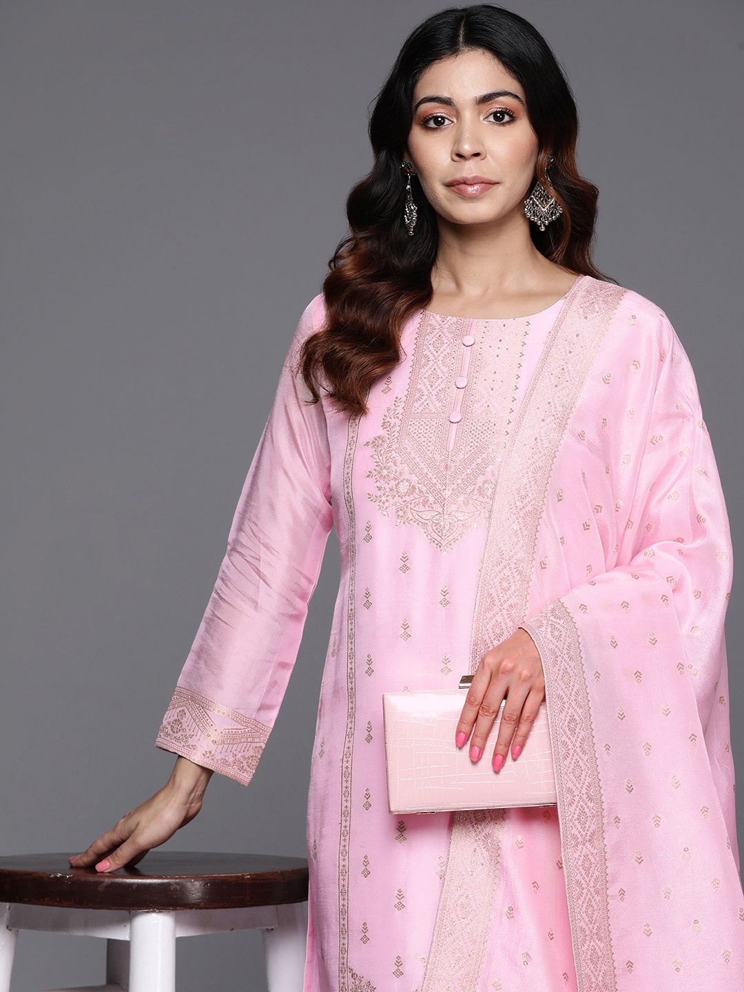 

Libas Women Ethnic Motifs Regular Kurta with Trousers & With Dupatta, Pink