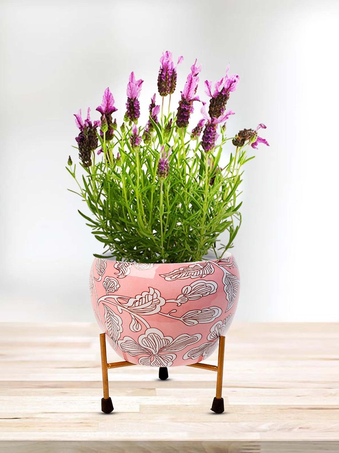 

Peng Essentials Peach-color & White 2 Pieces Metal Indoor Plant Vase with Stand