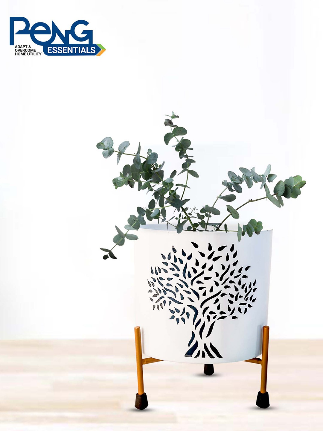 

Peng Essentials REVA White & Black Metal Indoor Plant Vase with Stand