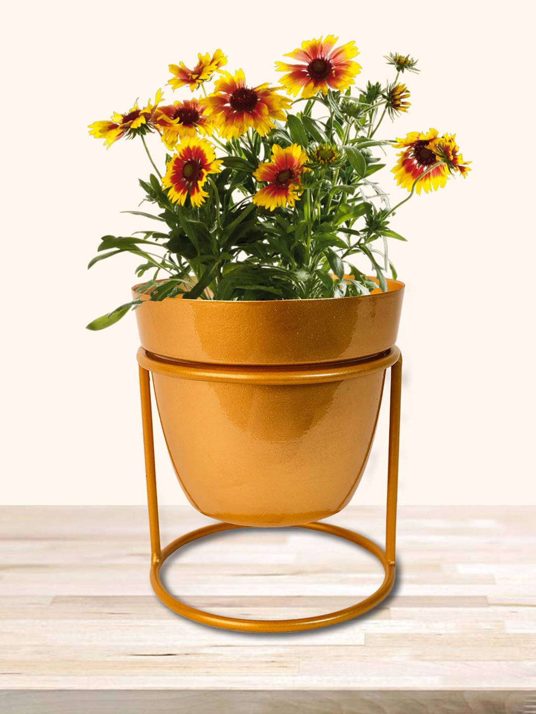 

Peng Essentials Yellow 2 Pieces Indoor Planters With Stands, Gold