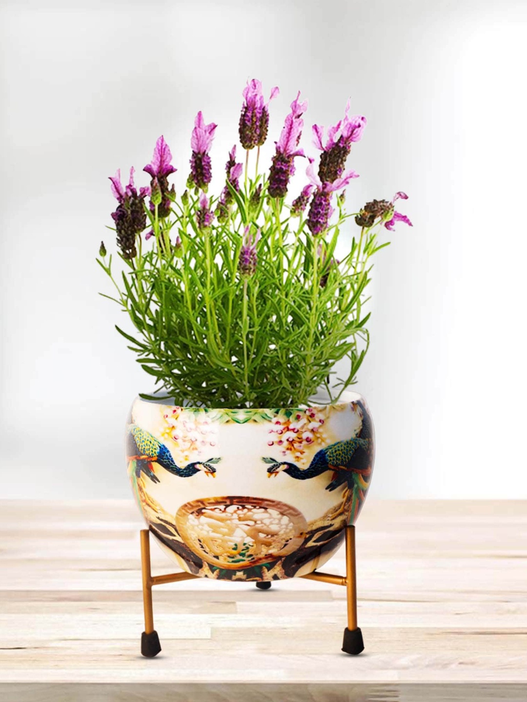 

Peng Essentials Beige & Brown 2 Pieces Metal Indoor Plant Vase with Stand