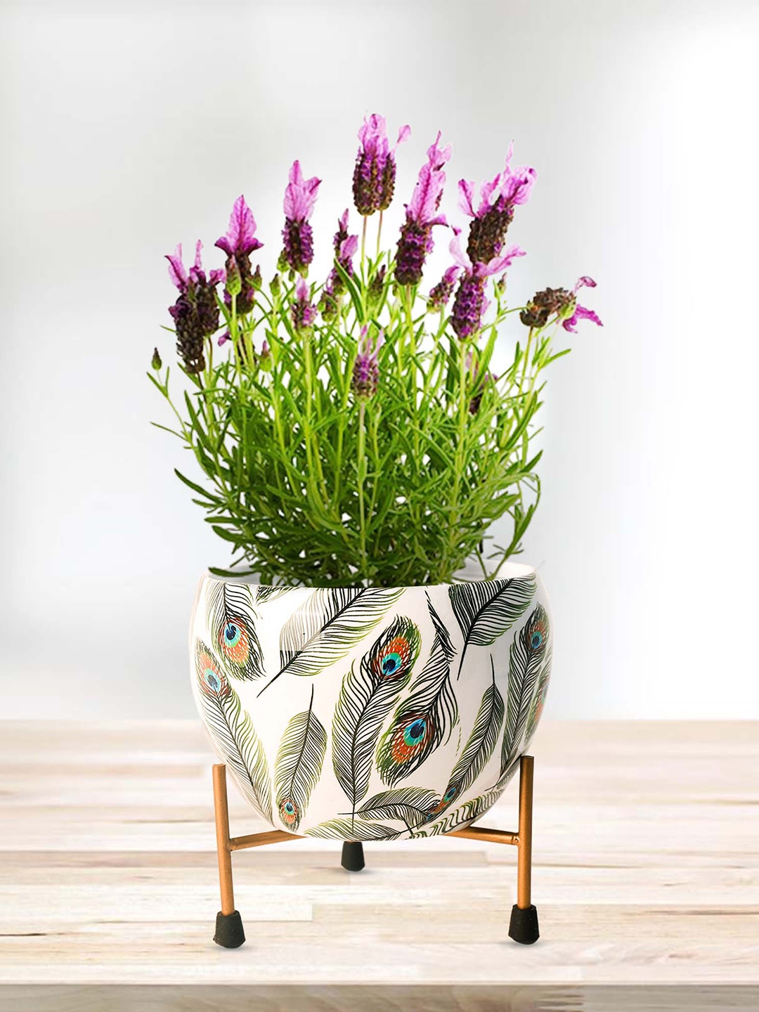 

Peng Essentials White & Green 2 Pieces Metal Indoor Plant Vase With Stand
