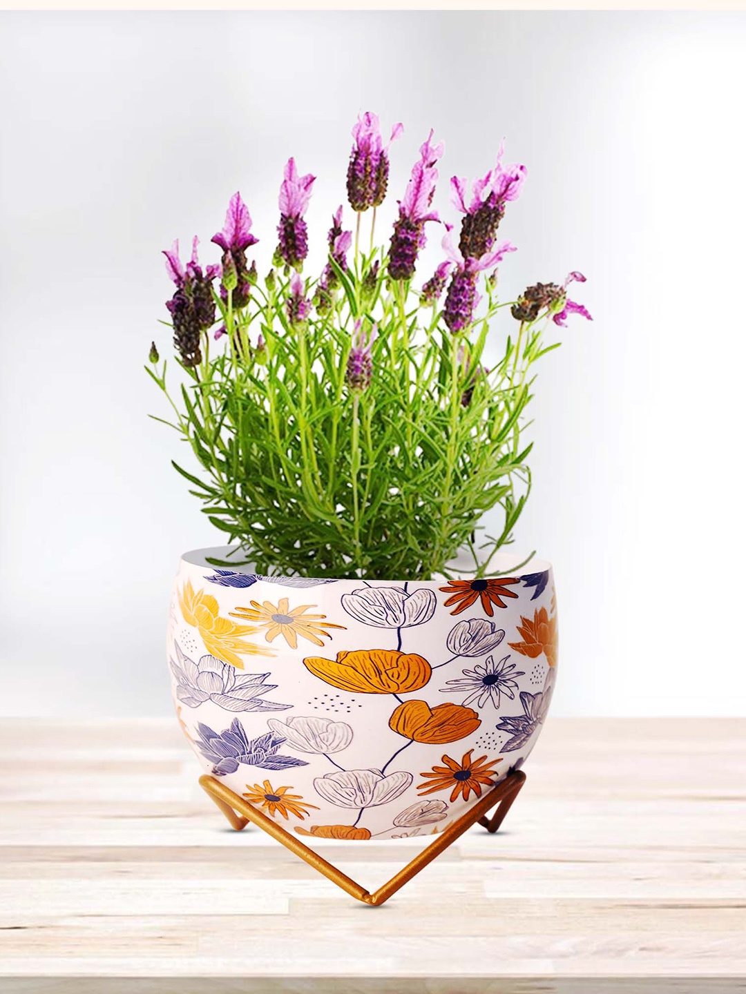 

Peng Essentials White & Orange Metal Indoor Flower Planter With Stand