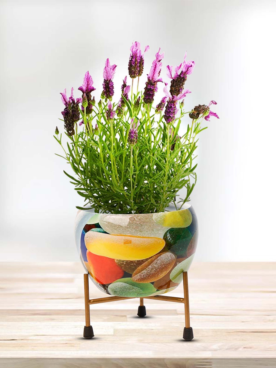 

Peng Essentials REVA Orange & Green Printed Planter With Stand