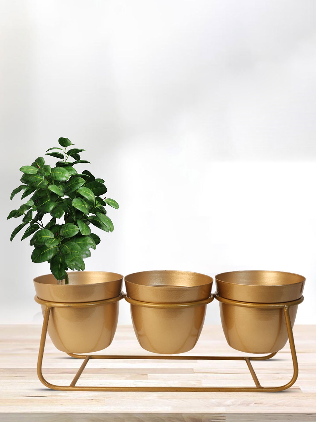 

Peng Essentials REVA Gold Toned 3 Pieces Planters With Stand Set