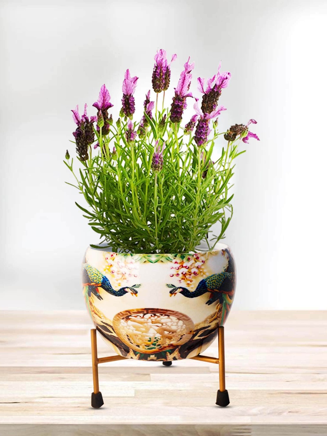 

Peng Essentials Beige & Brown Metal Indoor Plant Vase with Stand