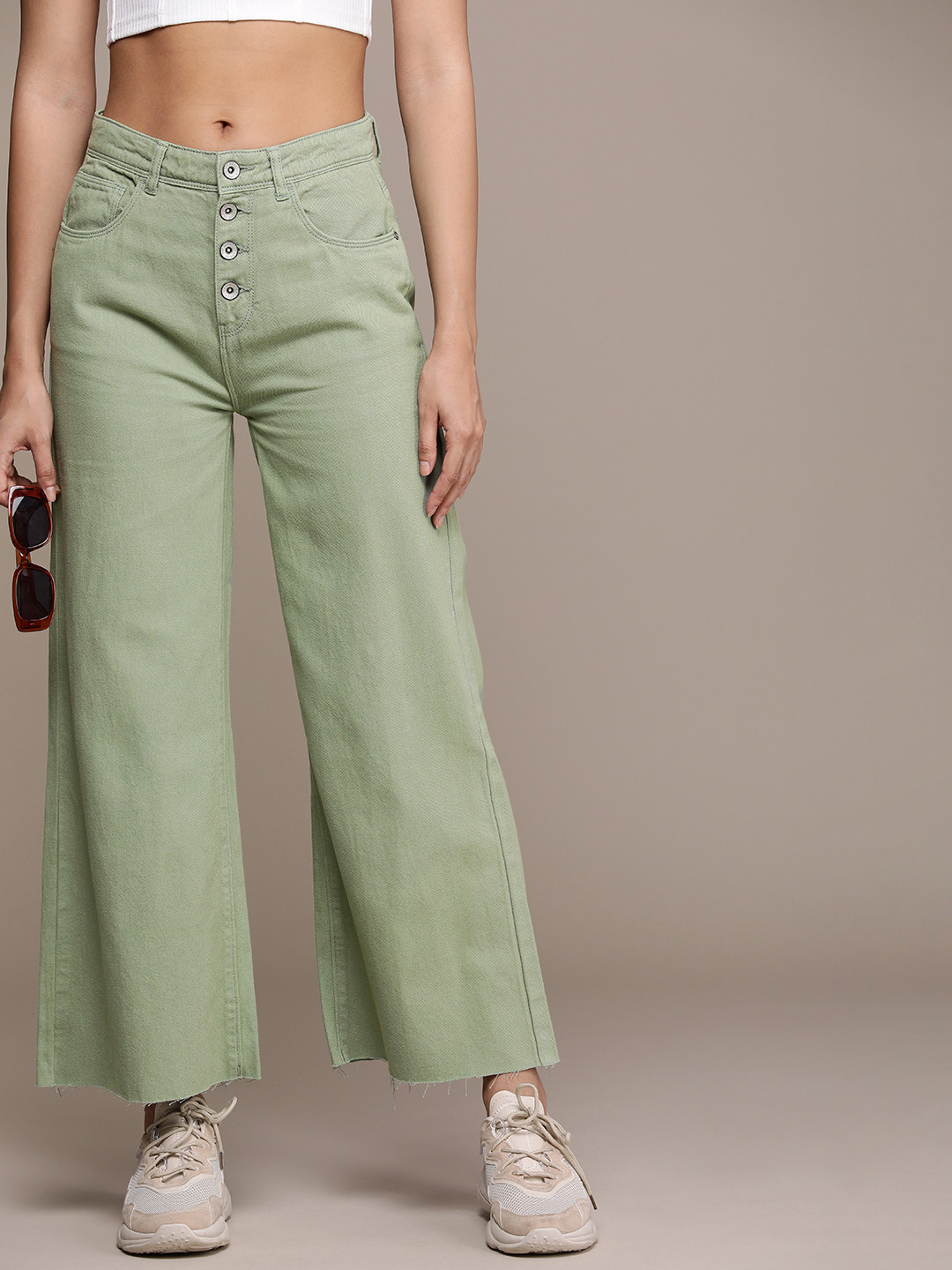 

Roadster Women Wide Leg High-Rise Jeans, Olive