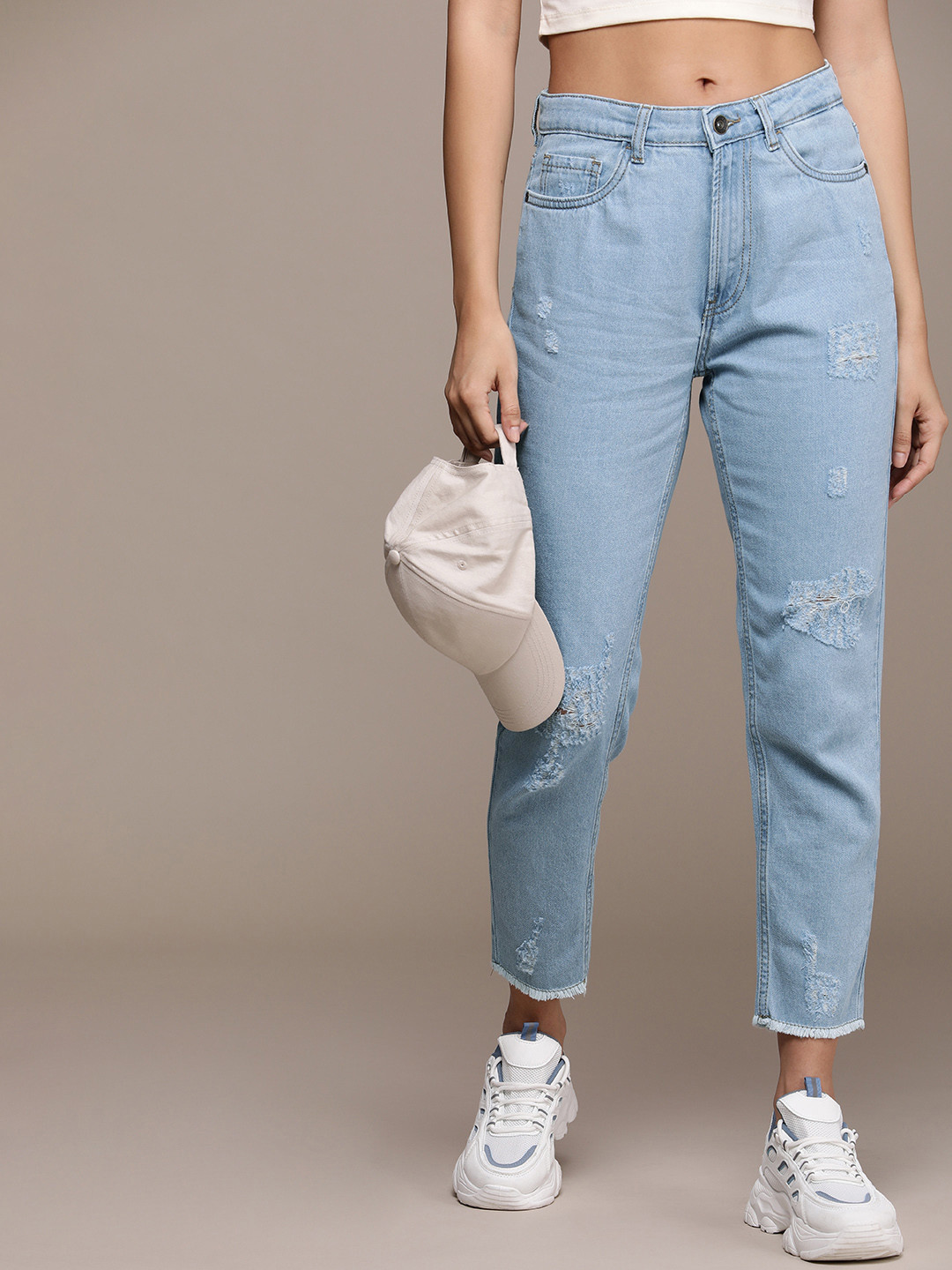 

Roadster Women High-Rise Mildly Distressed Stretchable Jeans, Blue