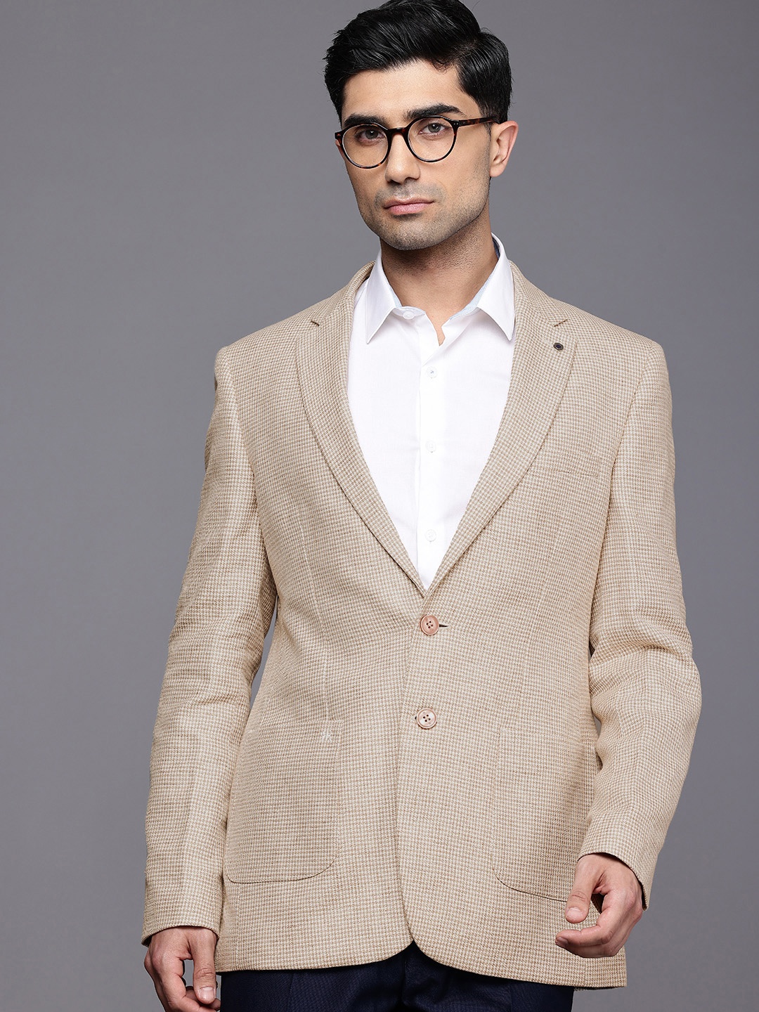 

Raymond Self Designed Single-Breasted Contemporary Fit Party Blazer, Beige