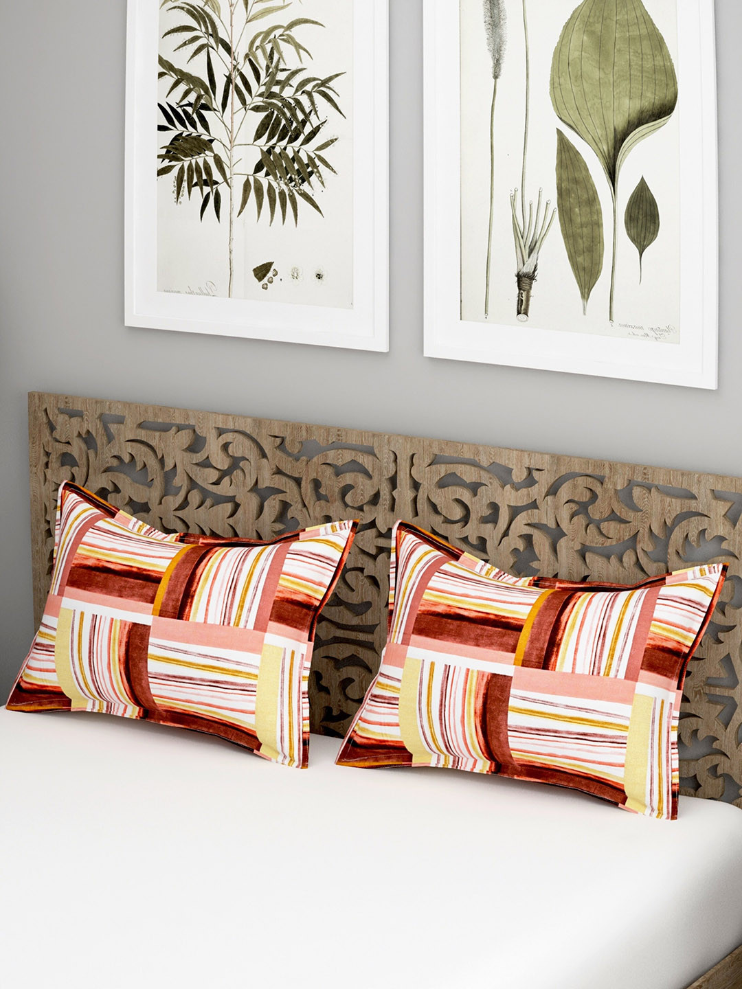 

Salona Bichona White & Pink 2 Pieces Striped Pure Cotton Pillow Covers
