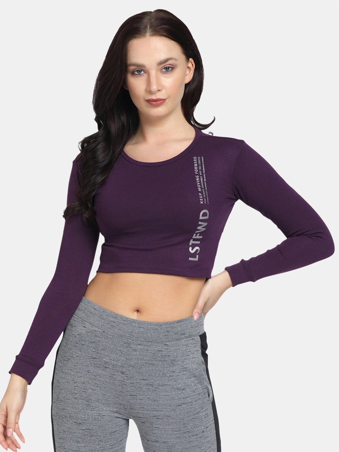 

Lovable Sport Typography Printed Fitted Crop Top, Purple