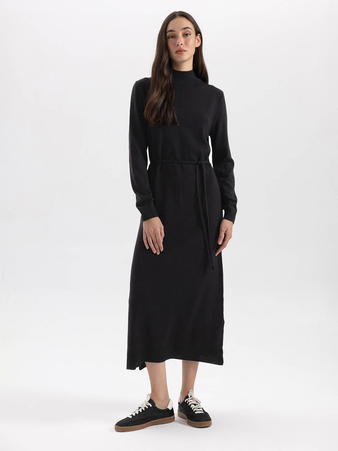 

DeFacto Mock Neck A-Line Midi Dress, Black