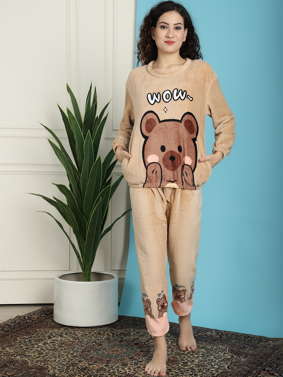 

TAG 7 Cartoon Characters Printed Night suit, Beige