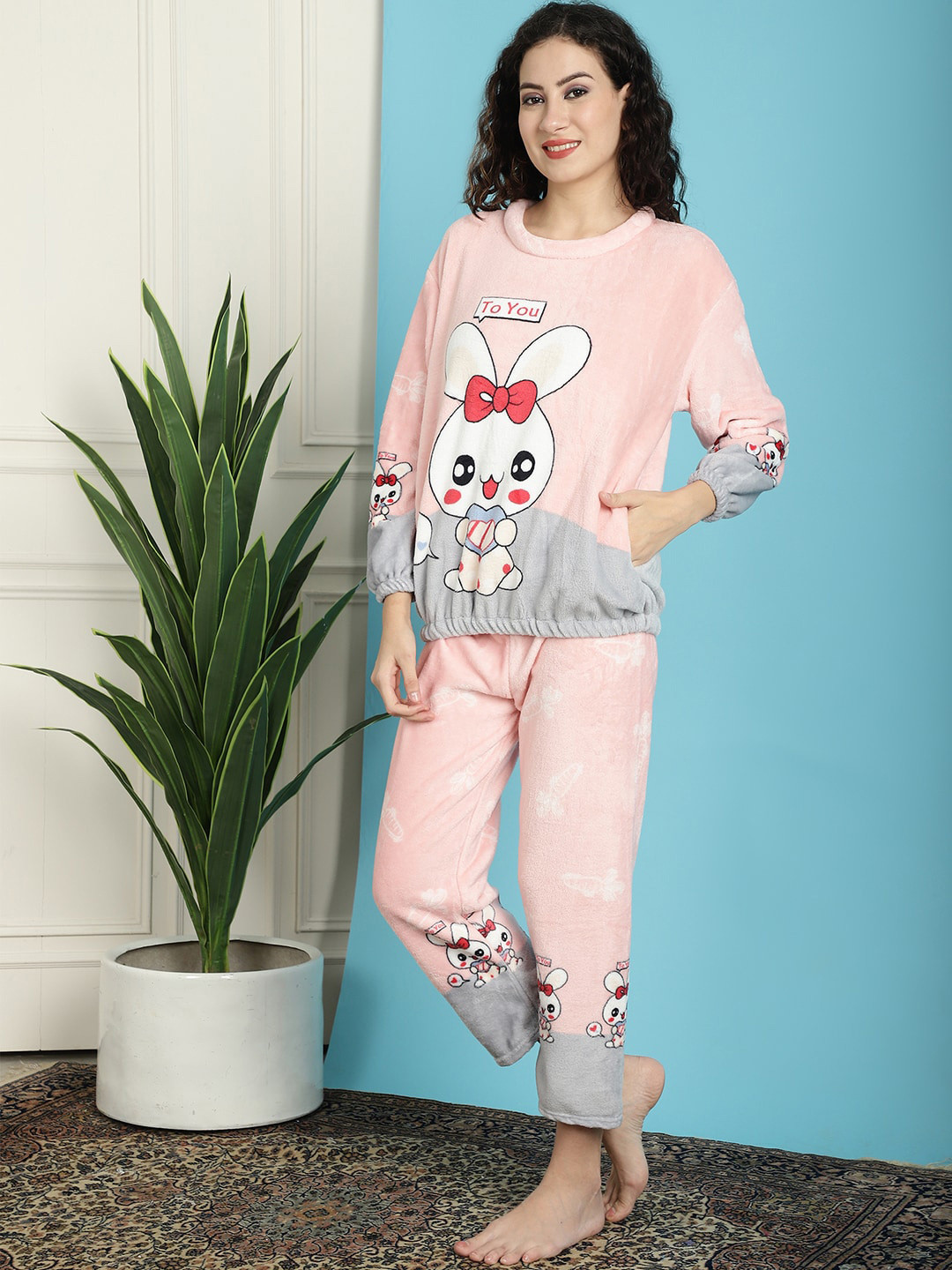 

TAG 7 Cartoon Characters Printed Night suit, Pink