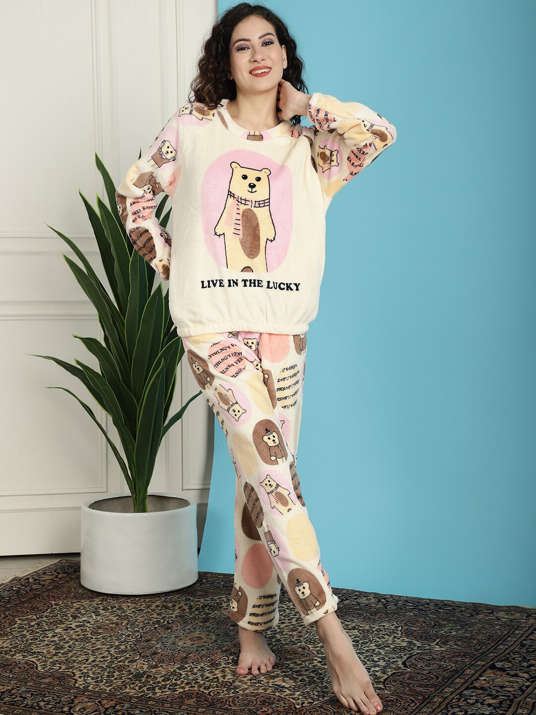 

TAG 7 Cartoon Characters Printed Night suit, Cream