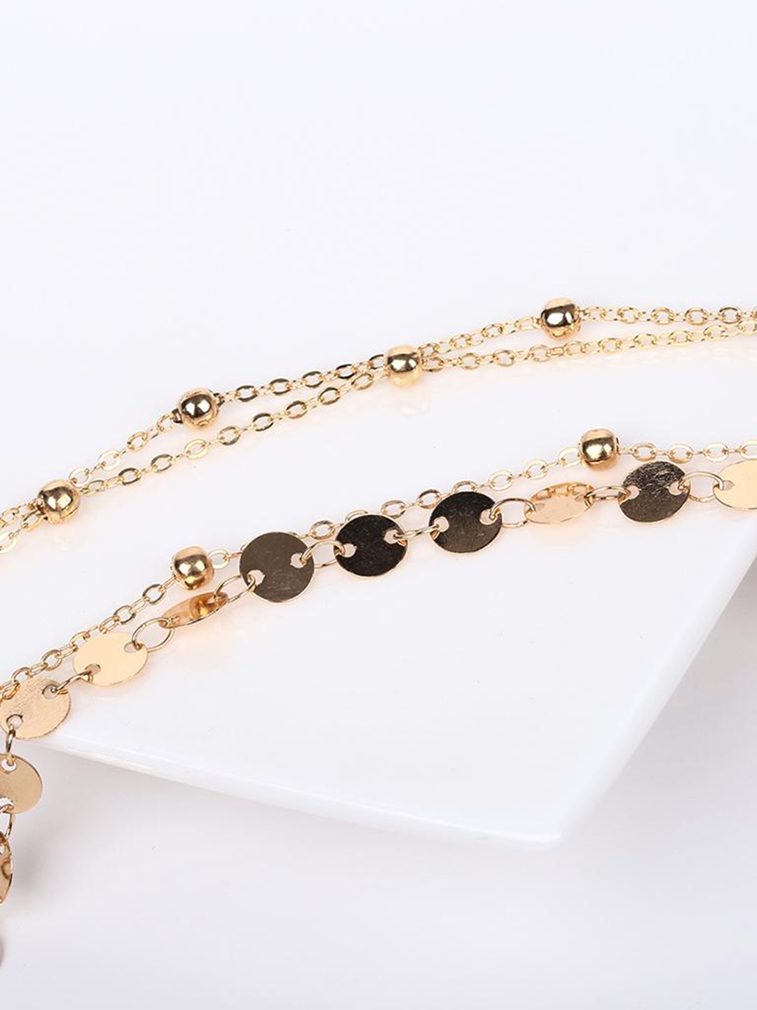 

Lyla Set Of 2 Interciate-Detail Anklets, Gold