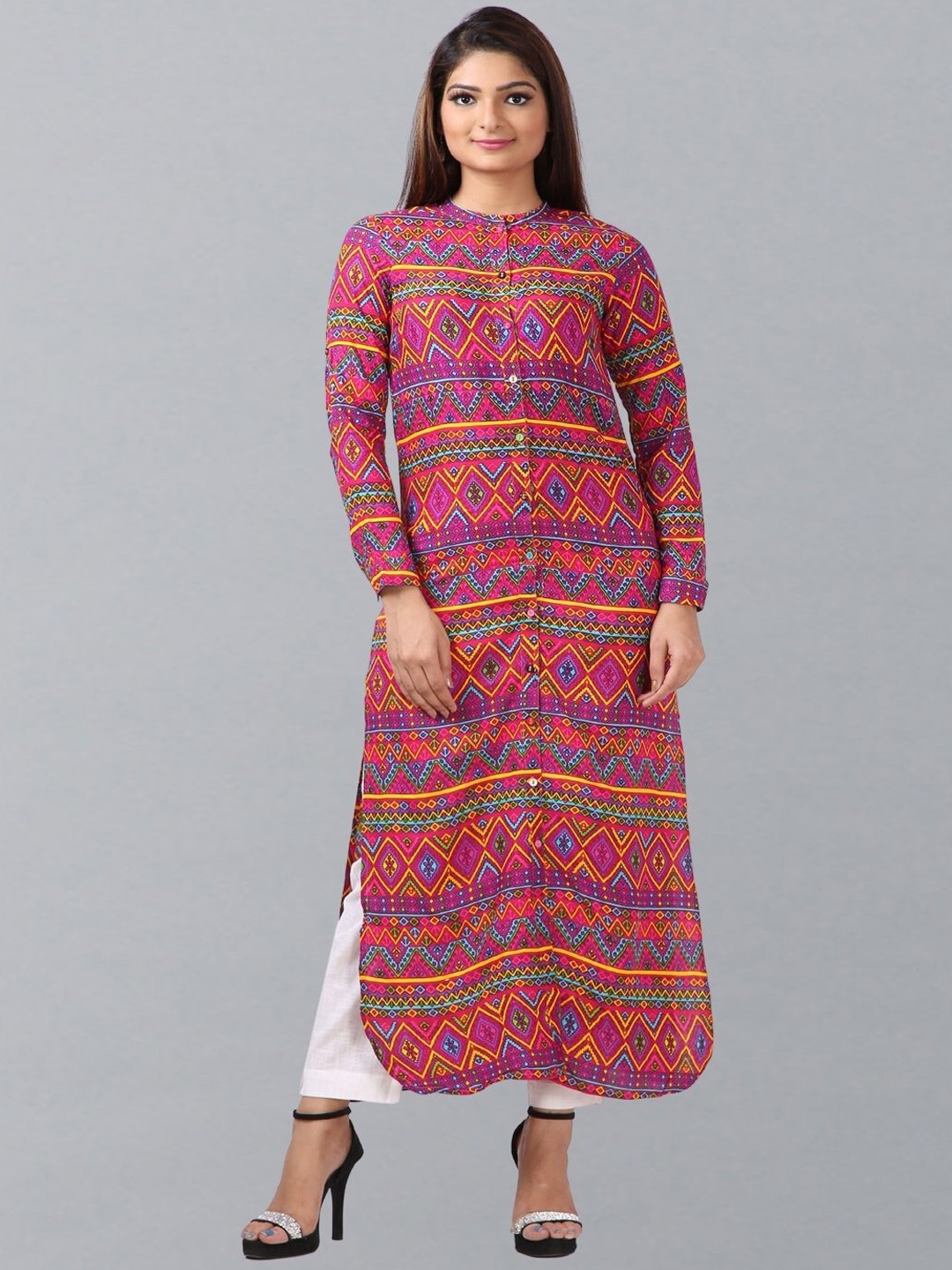 

Geroo Jaipur Geometric Printed Straight Kurta, Red