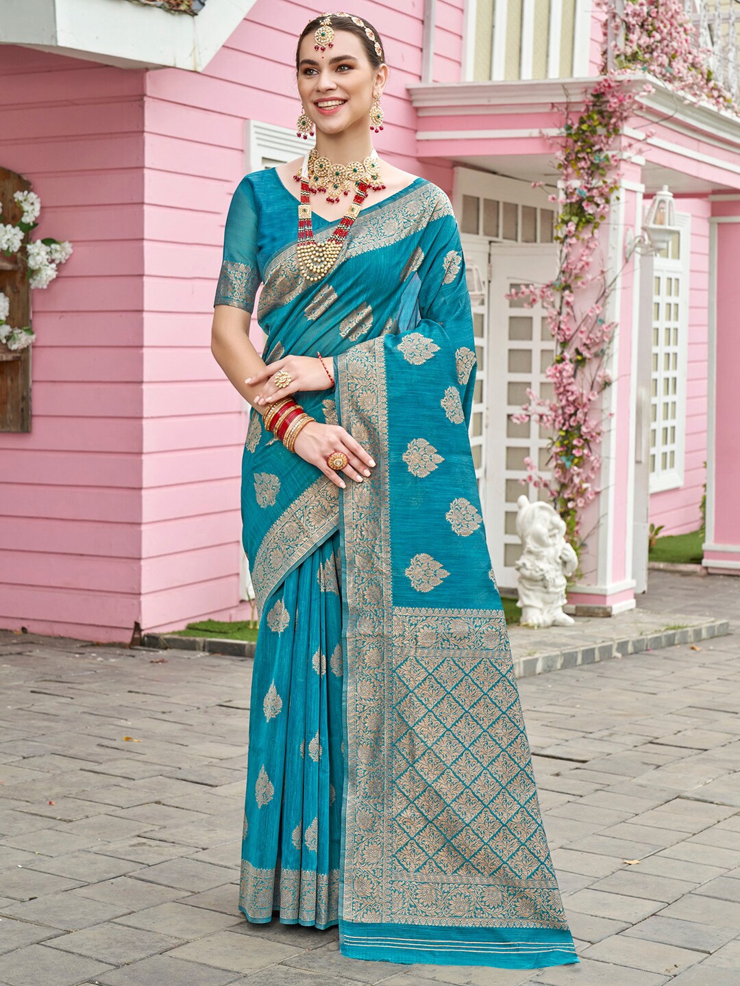 

Anouk Woven Design Zari Tissue Saree, Turquoise blue